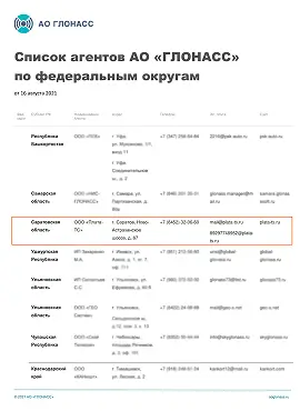 Список агентов АО ГЛОНАСС